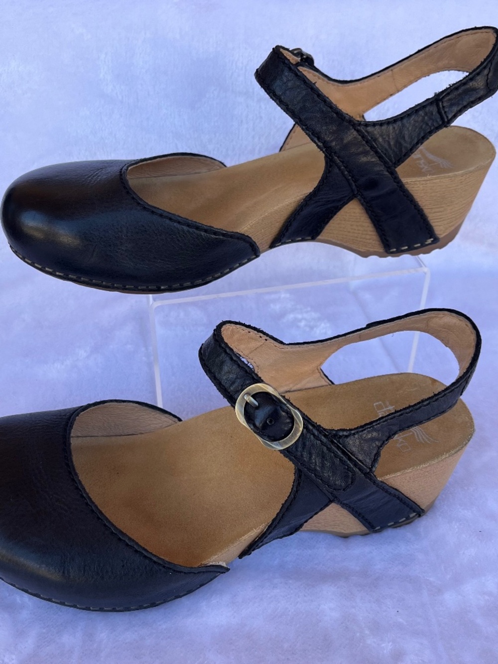 Dansko Tiffani Wedge Mary Jane Sandal Sz 39 (9)  Black Leather Comfort Shoe